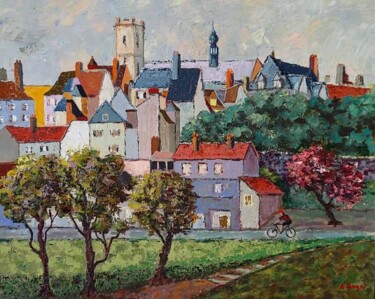 Pintura titulada "Nevers bord de Loire" por Annie Bagot, Obra de arte original, Oleo