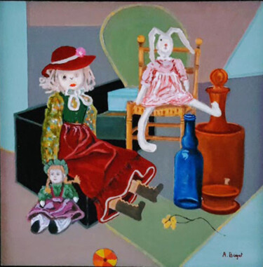 Peinture intitulée "N.M. au lapin" par Annie Bagot, Œuvre d'art originale, Huile