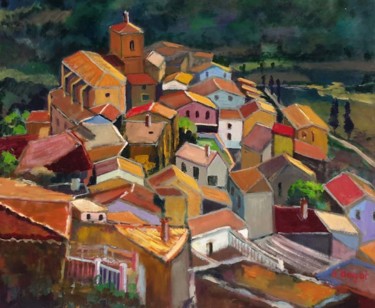 Pintura intitulada "village basque" por Annie Bagot, Obras de arte originais, Óleo