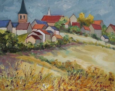 Painting titled "St Révérien" by Annie Bagot, Original Artwork, Oil Mounted on Wood Stretcher frame