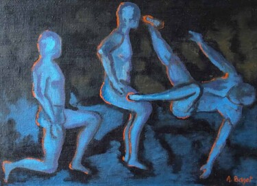 Malerei mit dem Titel "Les Lutteurs" von Annie Bagot, Original-Kunstwerk, Öl