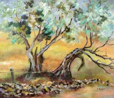 Painting titled "2 arbres" by Annie Bagot, Original Artwork, Oil