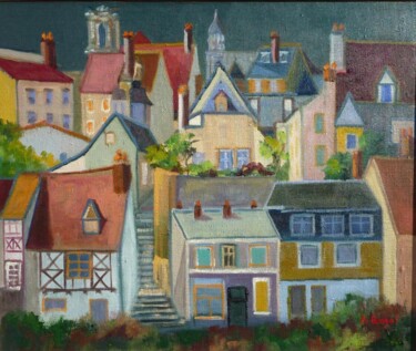 Painting titled "Vieux Nevers" by Annie Bagot, Original Artwork, Oil Mounted on Other rigid panel