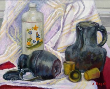 Painting titled "N.M. aux 2 pots" by Annie Bagot, Original Artwork, Oil