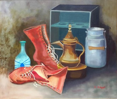 Peinture intitulée "N.M. aux bottines" par Annie Bagot, Œuvre d'art originale, Huile