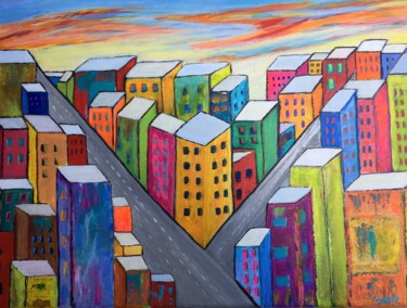 Painting titled "Buildings" by Annie Bibaut, Original Artwork, Acrylic