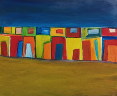 Painting titled "Les maisons" by Annie Bibaut, Original Artwork, Acrylic