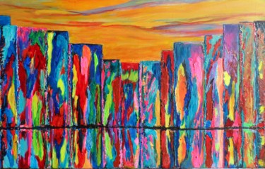 Painting titled "Reflets N°6" by Annie Bibaut, Original Artwork, Acrylic