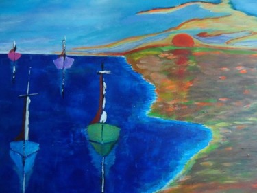 Peinture intitulée "Bateaux" par Annie Bibaut, Œuvre d'art originale, Acrylique