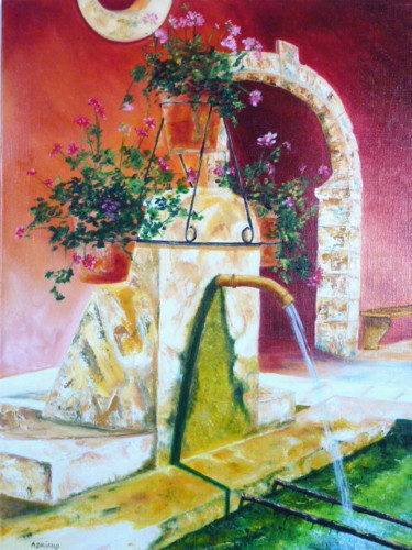 Peinture intitulée "fontaine-provencale…" par Briand Annie, Œuvre d'art originale, Huile