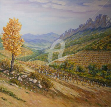 Peinture intitulée "Vignes a l'automne…" par Annie Rivière, Œuvre d'art originale, Huile