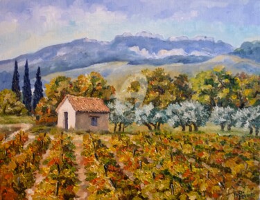 Peinture intitulée "Vignes rousses aux…" par Annie Rivière, Œuvre d'art originale, Huile