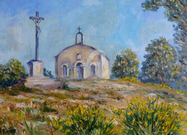 Painting titled "Chapelle sainte Ann…" by Annie Rivière, Original Artwork, Oil Mounted on Wood Stretcher frame