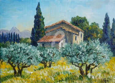 Peinture intitulée "Mas dans les olivie…" par Annie Rivière, Œuvre d'art originale, Huile