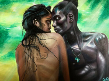 Painting titled "Pocahontas & Kunta…" by Annika Geigel, Original Artwork, Oil Mounted on Wood Stretcher frame