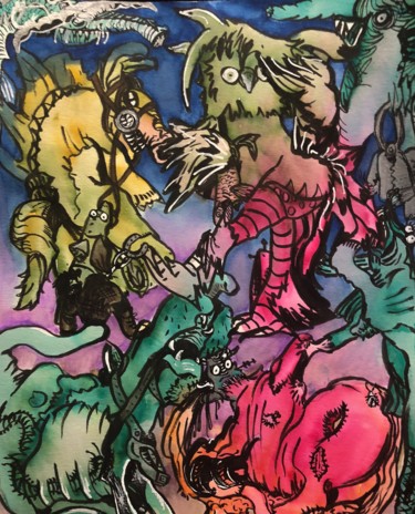 Malerei mit dem Titel "Apollyon’s Nine Rin…" von Annika Simpson, Original-Kunstwerk, Tinte