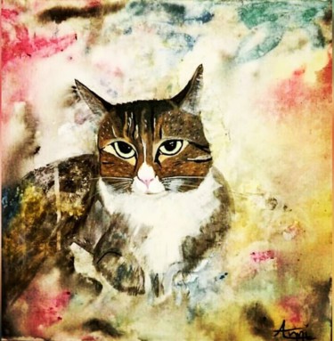 Painting titled "cat spirit - miou" by Iphigeneia Kouloli, Original Artwork, Acrylic