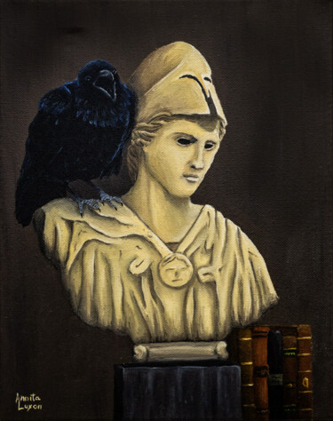 Painting titled "Perched upon a bust…" by Annita Luxon, Original Artwork, Oil