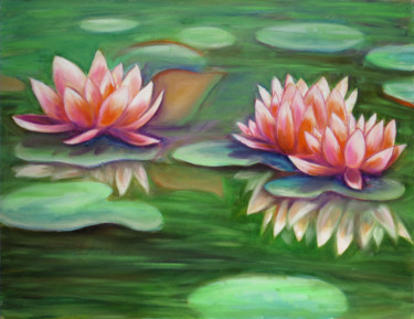 Water lilies oil painting Peinture intitulée "Water lilies oil pa…" par Anna Ponomarenko, Œuvre d'art originale, Huile