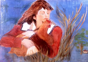 Painting titled "Une fille et un pou…" by Ann Lahti, Original Artwork