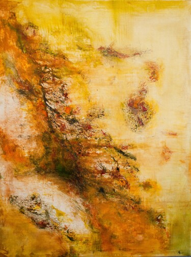Painting titled "Falaise" by Annouk So Lakian, Original Artwork, Oil Mounted on Wood Stretcher frame