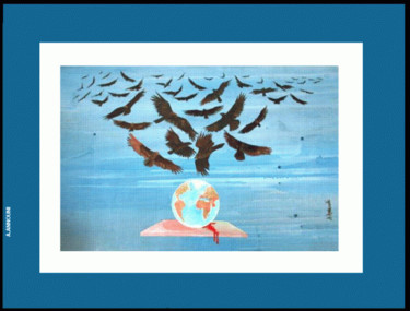 Peinture intitulée "les vautours" par Abdelali Announi, Œuvre d'art originale