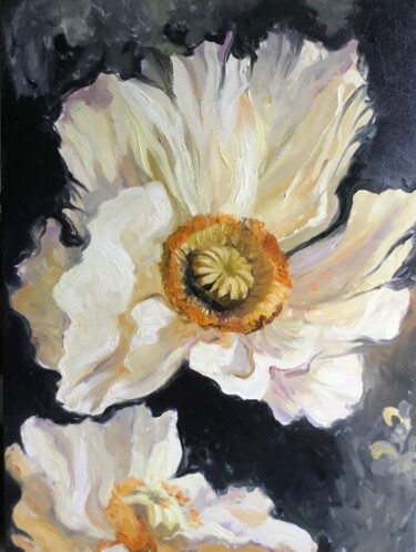 Painting titled "White on black" by Hanna Karaleva, Original Artwork, Oil