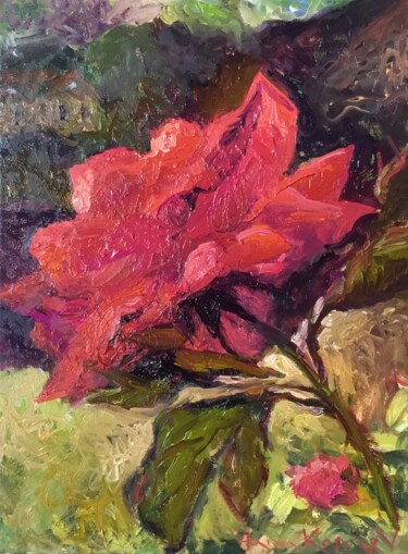 Painting titled "A Rose" by Hanna Karaleva, Original Artwork, Oil