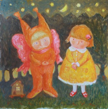 Painting titled "A girl and a squirr…" by Hanna Karaleva, Original Artwork