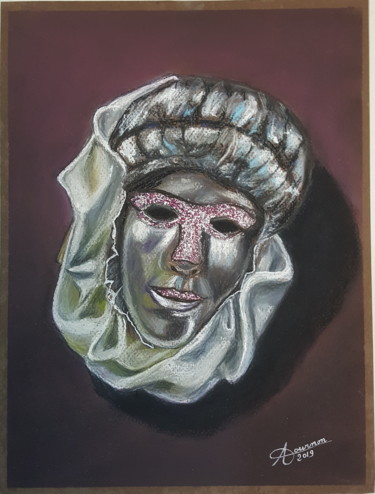 Painting titled "Masque vénitien" by Anny Dournon, Original Artwork, Pastel