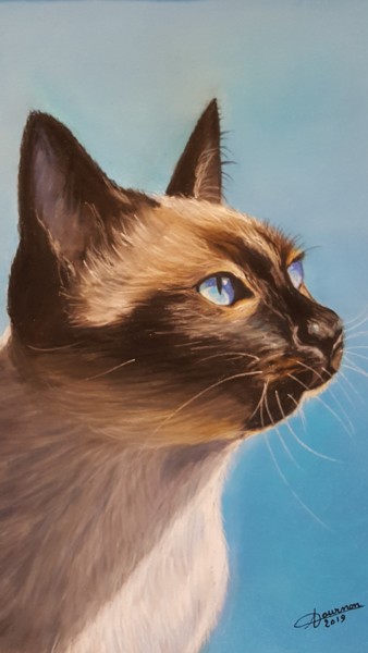 Painting titled "chat siamois" by Anny Dournon, Original Artwork, Pastel