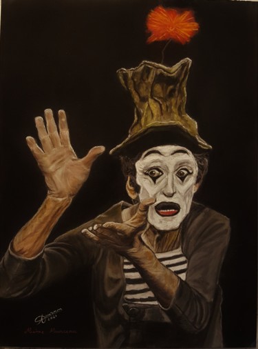 Painting titled "Mime Marceau" by Anny Dournon, Original Artwork, Pastel