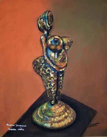 Painting titled "Déesse bronze" by Anny Dournon, Original Artwork, Pastel