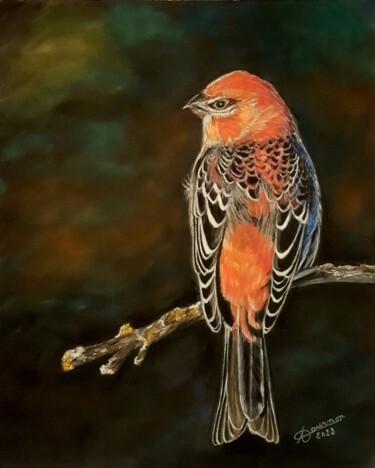 Painting titled "oiseau Durbec des s…" by Anny Dournon, Original Artwork, Pastel