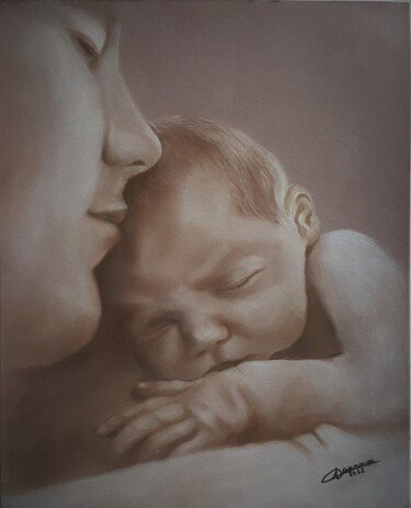 Painting titled "naissance" by Anny Dournon, Original Artwork, Pastel