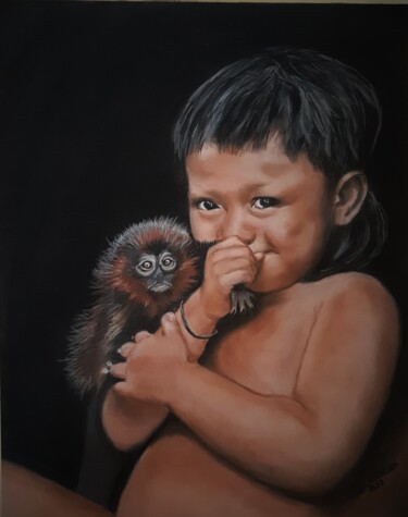 Painting titled "avoir un ami" by Anny Dournon, Original Artwork, Pastel