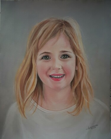 Painting titled "fillette" by Anny Dournon, Original Artwork, Pastel