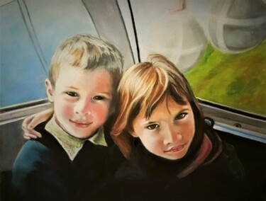 Painting titled "jumeaux" by Anny Dournon, Original Artwork, Pastel