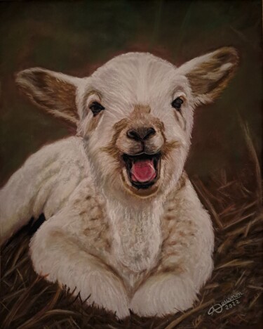 Painting titled "agneau" by Anny Dournon, Original Artwork, Pastel