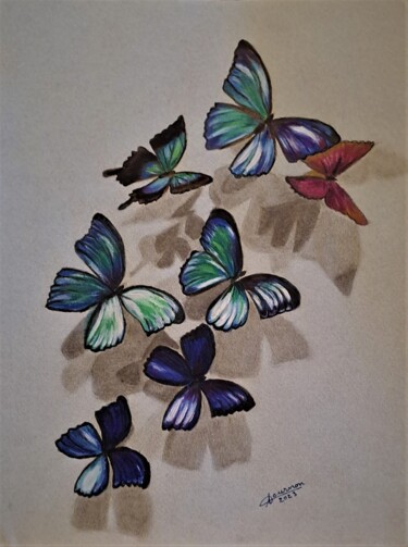 "Envol de papillons" başlıklı Tablo Anny Dournon tarafından, Orijinal sanat, Pastel