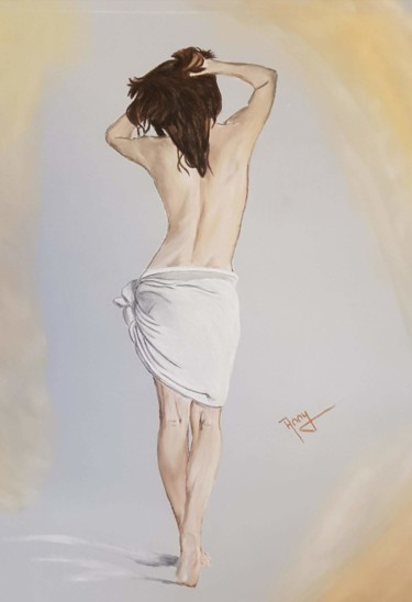 Painting titled "La sortie du bain" by Anny Burtscher-Beaudoin, Original Artwork, Pastel