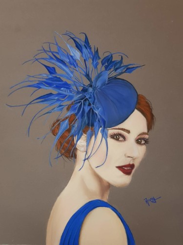 Painting titled "La femme au chapeau…" by Anny Burtscher-Beaudoin, Original Artwork, Pastel