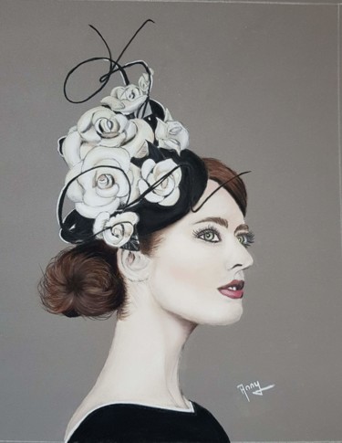 Peinture intitulée "L'élégante au chape…" par Anny Burtscher-Beaudoin, Œuvre d'art originale, Pastel