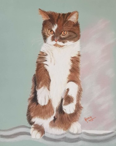Painting titled "Le chat suricate !" by Anny Burtscher-Beaudoin, Original Artwork, Pastel
