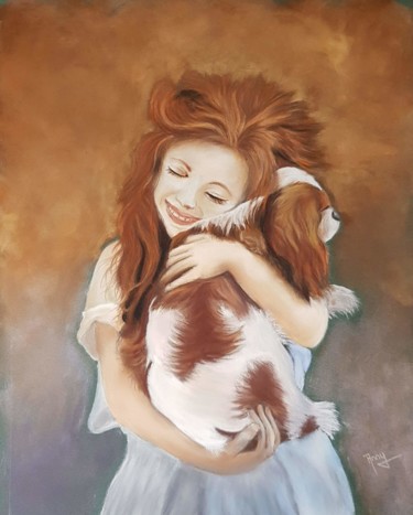 Peinture intitulée "La petite fille et…" par Anny Burtscher-Beaudoin, Œuvre d'art originale, Pastel