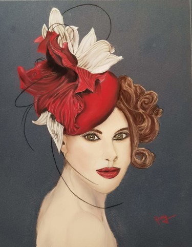 Peinture intitulée "La dame au chapeau…" par Anny Burtscher-Beaudoin, Œuvre d'art originale, Pastel