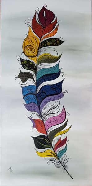 Pintura titulada "Plume stylisée" por Anny Burtscher-Beaudoin, Obra de arte original, Acrílico