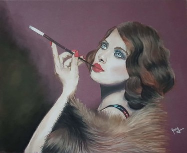 Painting titled "La femme au fume-ci…" by Anny Burtscher-Beaudoin, Original Artwork, Pastel