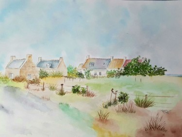 Painting titled "Paysage breton" by Anny Burtscher-Beaudoin, Original Artwork, Watercolor
