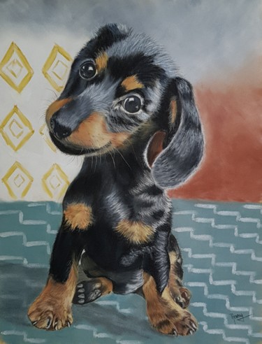 Painting titled "Bébé Teckilou" by Anny Burtscher-Beaudoin, Original Artwork, Pastel